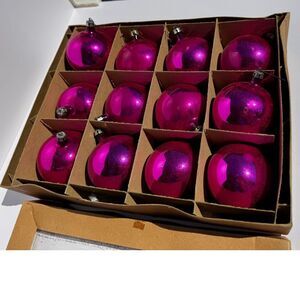 Vintage Fuchsia Christmas balls set of 12 made in Poland